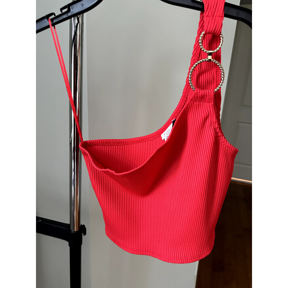Topshop One Shoulder Hardware Crop Top In Red Size 8 US / 12 UK